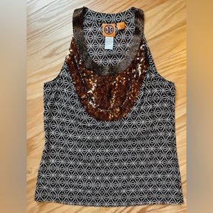 Tory Burch Top, chocolate brown & white w/sequins - size 4